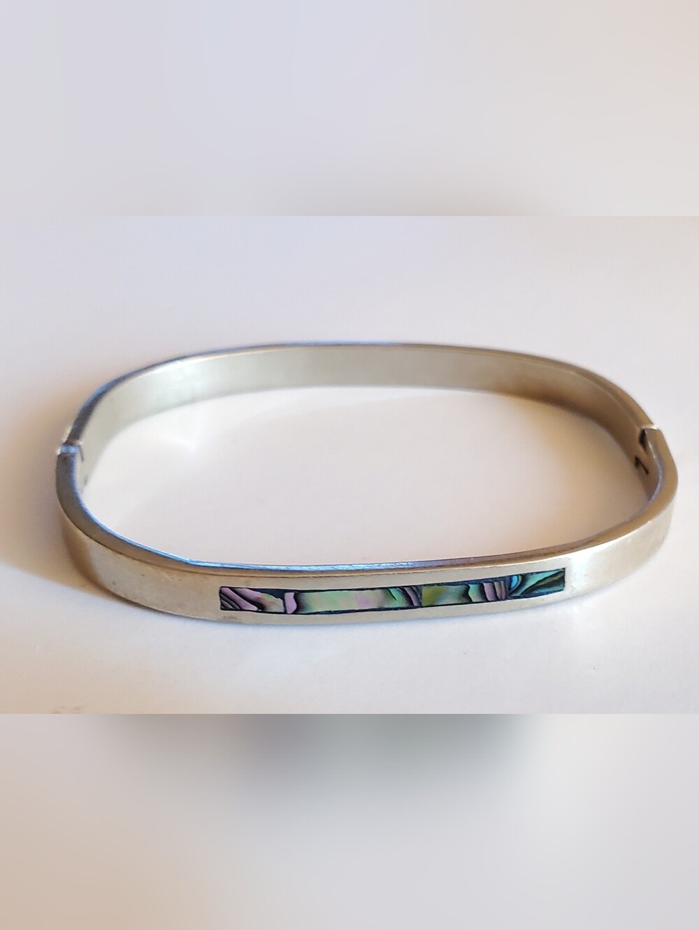 Vtg. Alpaca Mexico Abalone Inlay Bangle Bracelet